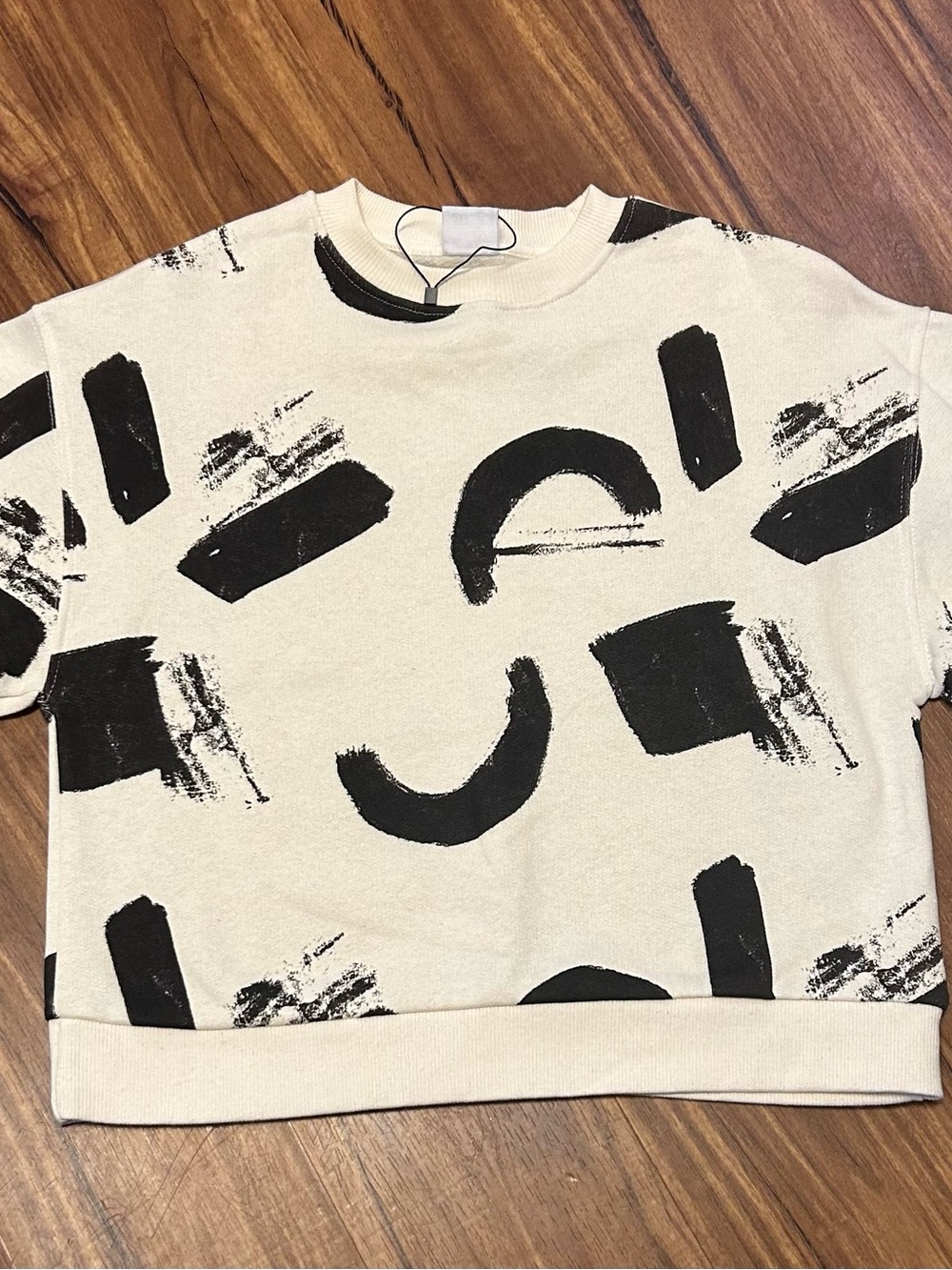Zara Cream Colored Sweatshirt Abstract Black Brush Stroke Art 10